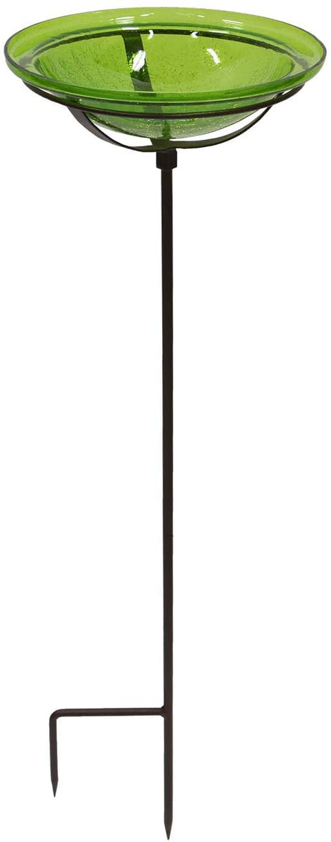Oakestry GBB-05 12" Crackle, Fern 12 inch Glass birdbath with Stake, Green