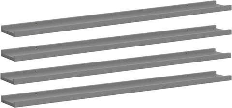 vidaXL Durable Wall-Mounted Shelves in Modern Gray - Set of 4 - Easy to Clean - Ideal for Decorative Items & Books - 39.4"x3.5"x1.2"