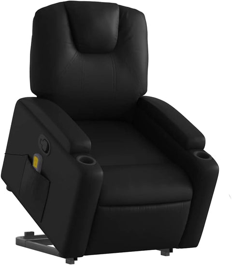 vidaXL Stand up Massage Recliner Chair - Power Lift Armchair, Electric Motor, Manual Tilt, Vibration Massage, Cup Holders, Faux Leather in Black