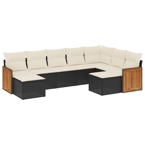 vidaXL Patio Sofa Set with Cushions 9 Piece, Outdoor Conversation Set, Sectional Sofa for Balcony Garden, Modern Style, Black Poly Rattan
