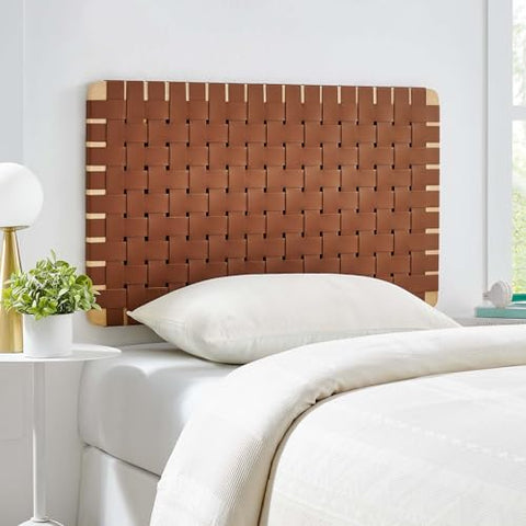 Modway Sparta Vegan Leather Weave Twin Headboard in Natural Brown, Faux Leather Twin Headboard Only with Wall Mount Design for Children's Bedroom, College Dorm, or Guest Room