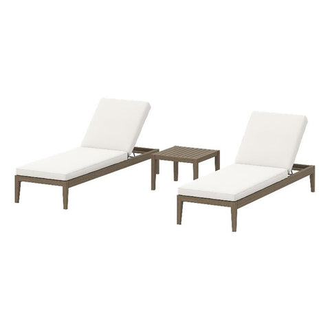 Modway Northlake Teak Outdoor Patio Set of 2 Chaise Lounges and Side Table in Weathered Gray – 3-Piece Poolside Furniture Set with Adjustable Backrest and Weather-Resistant Cushions