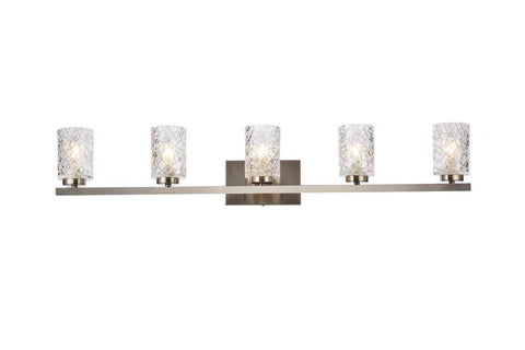 Elegant Lighting Living District Cassie 5-Light Metal Bath Sconce in Satin Nickel and Clear