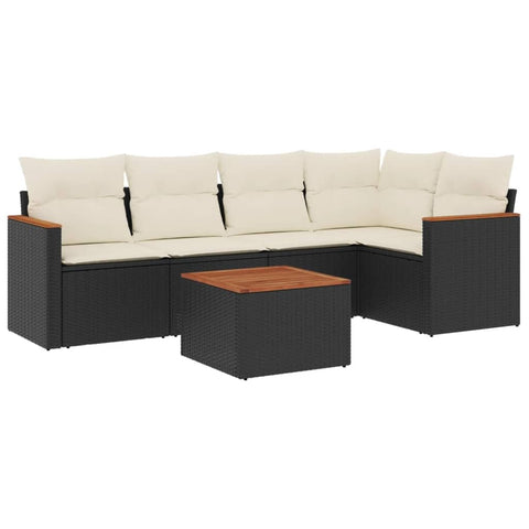 vidaXL Patio Sofa Set with Cushions 6 Piece, Outdoor Conversation Set, Sectional Sofa for Balcony Garden, Modern Style, Black Poly Rattan