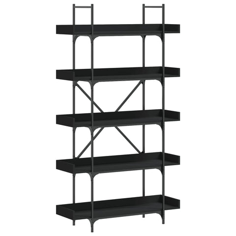 Oakestry Bookcase 5-Tier Black 39.4 in.x13 in.x71.1 in. Engineered Wood Modern Designer Display Unit