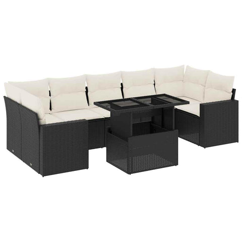 vidaXL Patio Sofa Set with Cushions 8 Piece, Garden Lounge Set, Outdoor Conversation Set, Sectional Sofa for Garden, Modern Style, Black Poly Rattan