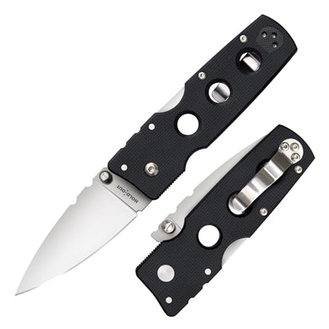 Cold Steel Hold Out 3" S35VN Plain Blade 4" G-10 Handle Everyday Carry Pocket Folding Knife w/Tri-Ad Lock, Pocket Clip