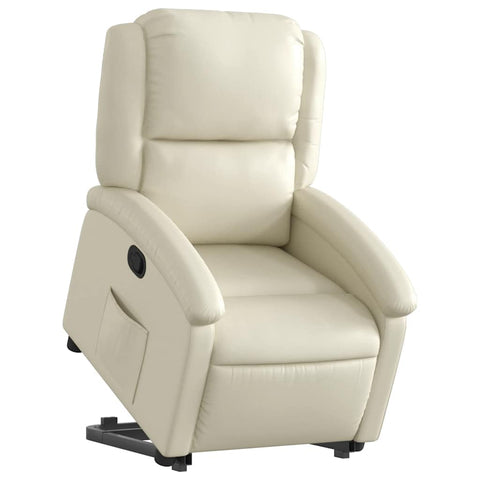 vidaXL Cream Stand Up Recliner Chair - Power Lift/Electric Motor, Faux Leather, Manual Tilt 135Â°, Side Pocket, Wood and Metal Frame, Adjustable Armchair