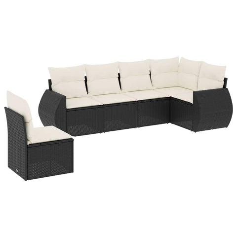 vidaXL Patio Sofa Set with Cushions 6 Piece, Outdoor Conversation Set, Sectional Sofa for Balcony Garden, Modern Style, Black Poly Rattan
