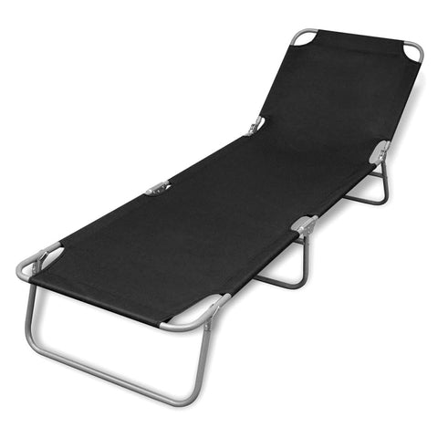 vidaXL Sun Lounger Black Powder-Coated Steel 74.4 in Long Foldable