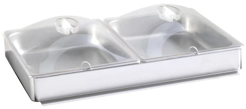 BroilKing INBS-2P Half-Size Chafing Pans with Utensil Slots | Inset Accessory Park Buffet Server for Restaurant Catering | (2) 4.3 Qt Pans, Clear Lids, Pan Hodler | Stainless Steel, Polycarbonate