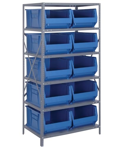 Quantum Storage Systems 2475-954BL Solid Heavy Duty 6 Shelves 10 HULK Blue Bins 75" H x 36" W x 24" D