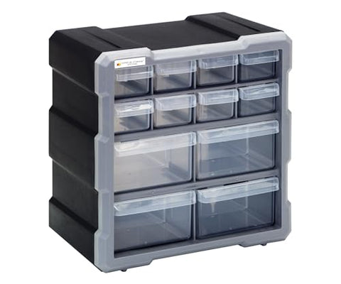 Quantum Storage Systems PDC-12BK 12 Drawers Cabinet Part Organizer 11" H x 11" W x 7" D