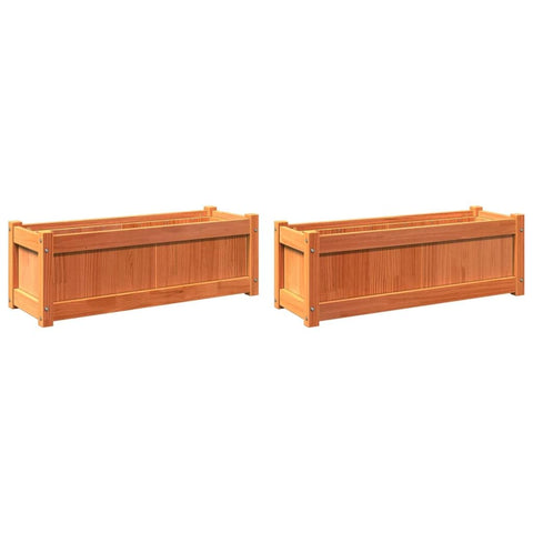 vidaXL Garden Planters Outdoor Flower Boxes - Set of 2 Rectangular Solid Pine Wood 35.4"x12.2"x12.2" - Wax Brown - Ideal for Balconies, Patios, and Gardens
