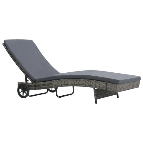 vidaXL Outdoor Sunlounger with Wheels and Cushion, Poly Rattan Furniture, Adjustable Backrest, Anthracite - Ideal for Garden, Patio, Balcony