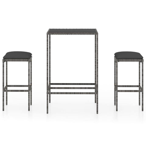 vidaXL Patio Bar Set 3 Piece, Bar Stool for Outdoor Garden Backyard, Bistro Set with Cushions, Bar Table, Farmhouse Modern Style, Poly Rattan Gray