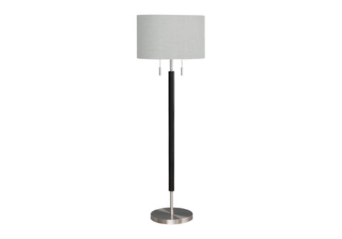 Monarch Specialties 9748 Shade, Contemporary Lighting 60" H Floor Lamp Nickel Metal Grey, 17" L x 17" W x 60.25" H, Black