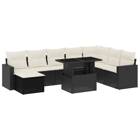 vidaXL Patio Sofa Set with Cushions 9 Piece, Garden Lounge Set, Outdoor Conversation Set, Sectional Sofa for Garden, Modern Style, Black Poly Rattan