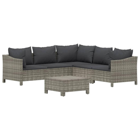 vidaXL Patio Furniture Set 6 Piece, Outdoor Armchair Sofa Ottoman with Cushions, Sectional Conversation Set for Garden Balcony, Gray Poly Rattan