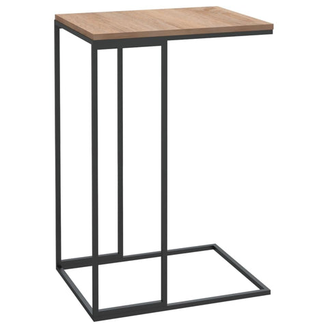 vidaXL Engineered Wood and Iron Side Table- Modern Industrial C-Shaped Design- Black