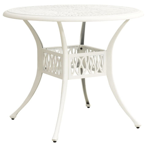 vidaXL White Cast Aluminum Outdoor Patio Table with Umbrella Hole, Round Garden Table for Drinks and Food, Sturdy and Stable, Easy Assembly, 35.4" x 29.1"
