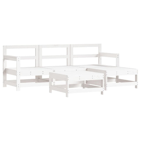 vidaXL Solid Pine Wood Patio Lounge Set - 5 Piece Outdoor Furniture - White - Modular Design Garden Sofa Set for Patio, Terrace, Deck - 242.5lb Capacity Per Seat