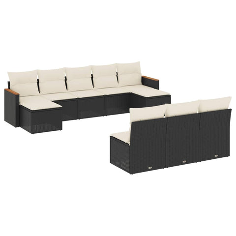 vidaXL Patio Sofa Set with Cushions 10 Piece, Outdoor Conversation Set, Sectional Sofa for Balcony Garden, Modern Style, Black Poly Rattan