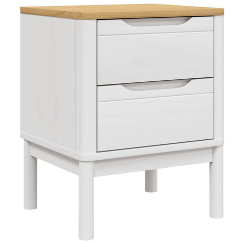 vidaXL Floro White Bedside Cabinet - Solid Pine Wood Nightstand with 2 Drawers - Elegant Wooden Legs - Bedroom Storage Table - 17.7"x15.4"x22.4"