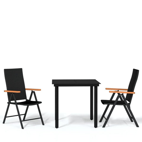 vidaXL Patio Dining Set â€“ 3 Piece Black Outdoor Dining Set with Reclining Chairs â€“ Square Steel Frame Table & PE Rattan Chairs â€“ Weather- for Garden/Patio/Balcony â€“ 31.5" x 31.5" x 29.1" Table