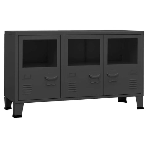 vidaXL Metal Sideboard with Glass Door â€“ Anthracite Industrial-Looking Storage Cabinet for Books, DVDs, and Ornaments