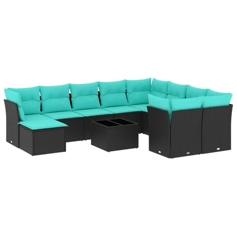vidaXL Patio Sofa Set with Cushions 11 Piece, Outdoor Conversation Set with Storage, Patio Furniture Set, Modern Style, Black Poly Rattan