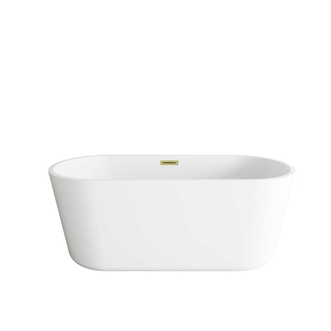 Elegant Kitchen And Bath 59" Soaking Bathtub In Glossy White With Brushed Gold