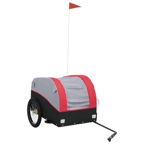 'vidaXL Sturdy Iron Bike Trailer - Heavy-Duty Cargo Trailer, Black and Red with Large Storage Compartment & Easy Connection Tow Bar