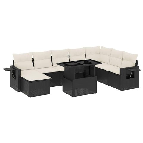 vidaXL Patio Sofa Set with Cushions 8 Piece, Garden Lounge Set, Outdoor Conversation Set, Sectional Sofa for Garden, Modern Style, Black Poly Rattan