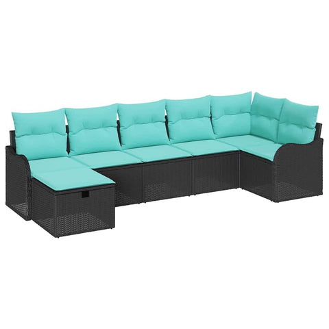 vidaXL Sofa Set with Cushion Manual Black and Turquoise Poly Rattan, Modular Sofa Set, Chic Outdoor Lounge, Weather-Resistant for Garden, Lightweight Summer Seating