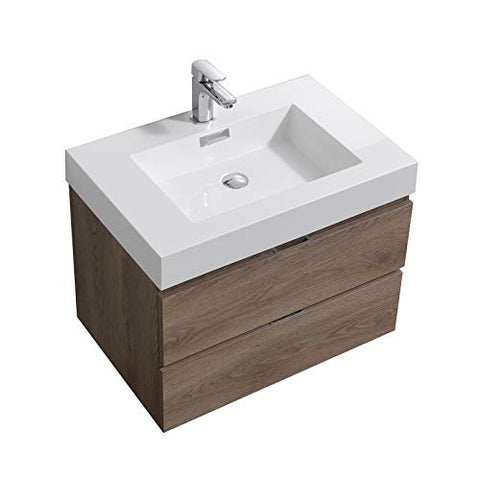 Bliss 30" Butternut Wall Mount Modern Bathroom Vanity