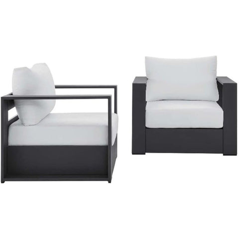 Oakestry Tahoe Outdoor Patio Powder Coated Aluminum 2 Piece Armchair Set All Weather Cushioned Seating Modern Outdoor Chairs for Garden Balcony Backyard Furniture Gray White