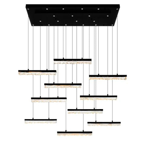 CWI Lighting Stagger Integrated LED 48" Black Modern Chandelier with Handmade Textured Glass for Dining Room Foyer Bedroom Living Room