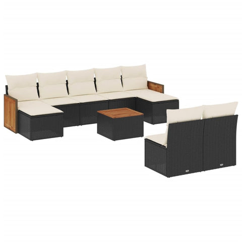vidaXL Patio Sofa Set with Cushions 10 Piece, Outdoor Conversation Set, Sectional Sofa for Balcony Garden, Modern Style, Black Poly Rattan