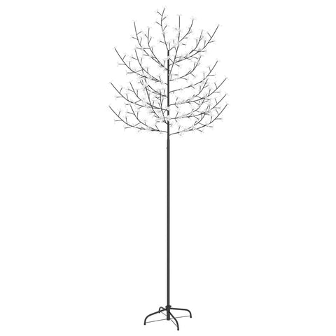 'vidaXL 7ft Cherry Blossom Christmas Tree with 220 Cold White LEDs, Indoor/Outdoor Use, Dimmable Adapter with 8 Functions, Black Metal Base