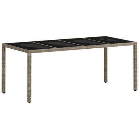 vidaXL Light Grey Rectangular Garden Table for 6 | UV Resistant Poly Rattan with Tempered Glass Top Outdoor Dining Furniture Modern Design Perfect for Balconies and Patios