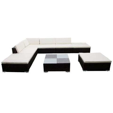 vidaXL 8-Piece Outdoor Patio Lounge Set with Cushions - Poly-Rattan, Brown - Adjustable Layout for Any Patio or Garden - Weather- and Durable