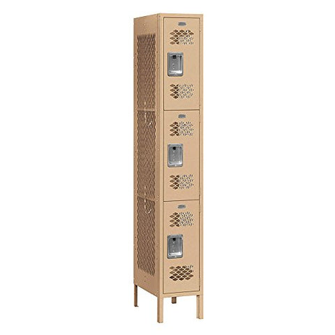 Salsbury Industries Assembled 3-Tier Vented Metal Locker with One Wide Storage Unit, 6-Feet High by 15-Inch Deep, Tan