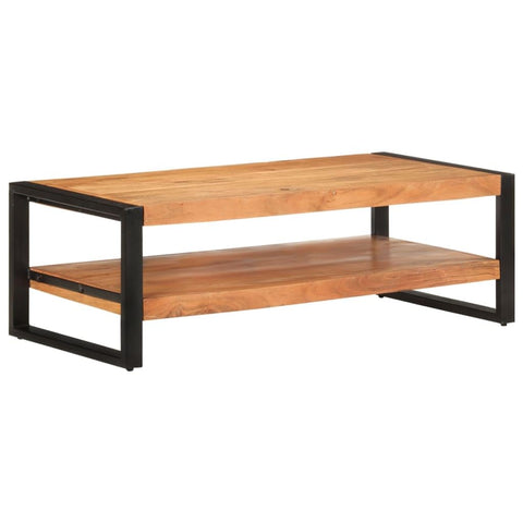 vidaXL Coffee Table, End Table with Iron Legs, Accent Sofa Table with Storage Shelf, Living Room Furniture, Farmhouse Style, Solid Wood Acacia