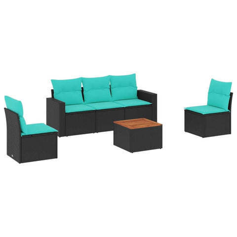 vidaXL Patio Sofa Set with Cushions 6 Piece, Outdoor Conversation Set with Storage, Patio Furniture Set, Modern Style, Black Poly Rattan