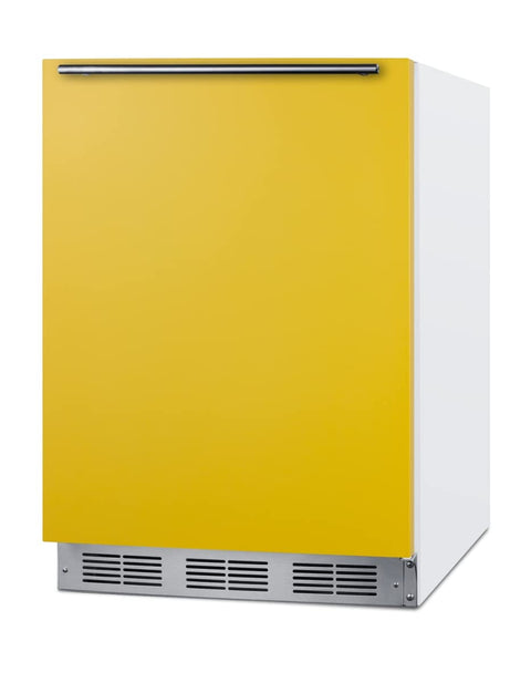 ADA height 24 all-refrigerator for residential use with saffron gold door stainless steel handle and white cabinet