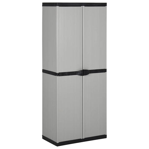 vidaXL Garden Storage Cabinet with 3 Shelves - Sturdy PVC and PP Material - Lockable Design - Suitable for Outdoors - Gray&Black, 26.8"x15.7"x66.1"
