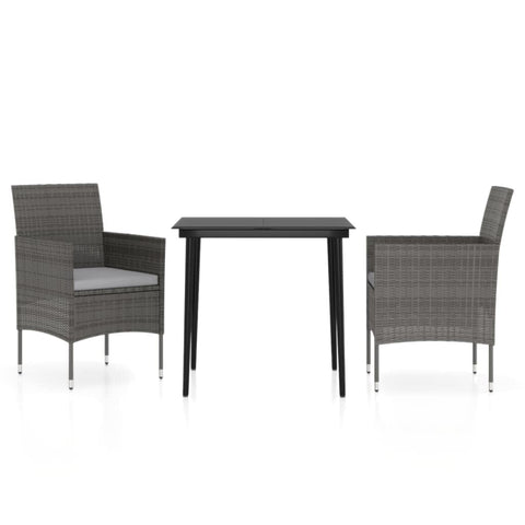 vidaXL 5-Piece Patio Dining Set with Cushions - Weather- PE Rattan Material, Steel Frame, Tempered Glass Tabletop, Comfortable Arm Chairs- Gray and Black