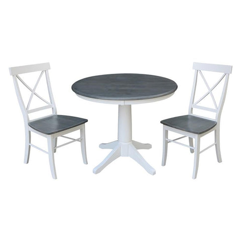 International Concepts 36" Solid Wood Table with 2 X-Back Chairs in White/Gray