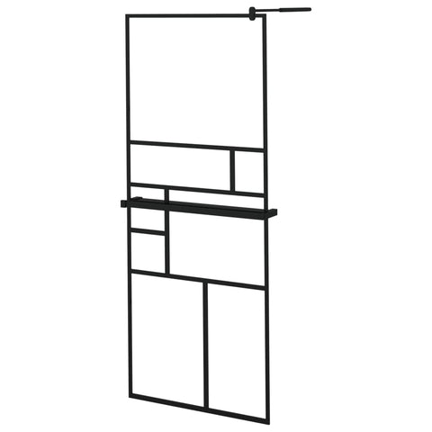 vidaXL Walk-in Shower Wall with Shelf, Bathroom Shower Enclosure, Walk-in Shower Screen, Shower Wall Panel, Black 31.5"x76.8" ESG Glass&Aluminum